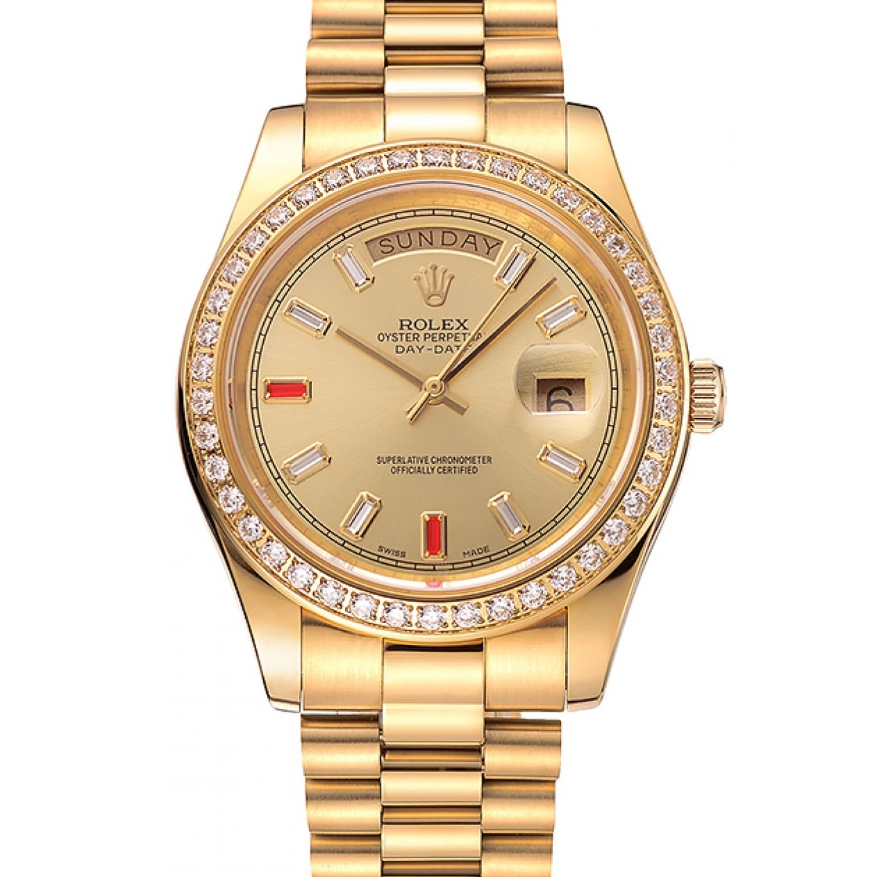 Good Copy Rolex Watches Rolex Day-Date Rubies Gold Swiss Diamonds Dial 1454100 And Champagne Bracelet 0714